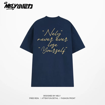 NELY Xiao Nili 2025 summer new graffiti hand-painted letters American short-sleeved T-shirt men and women loose half-sleeved tee