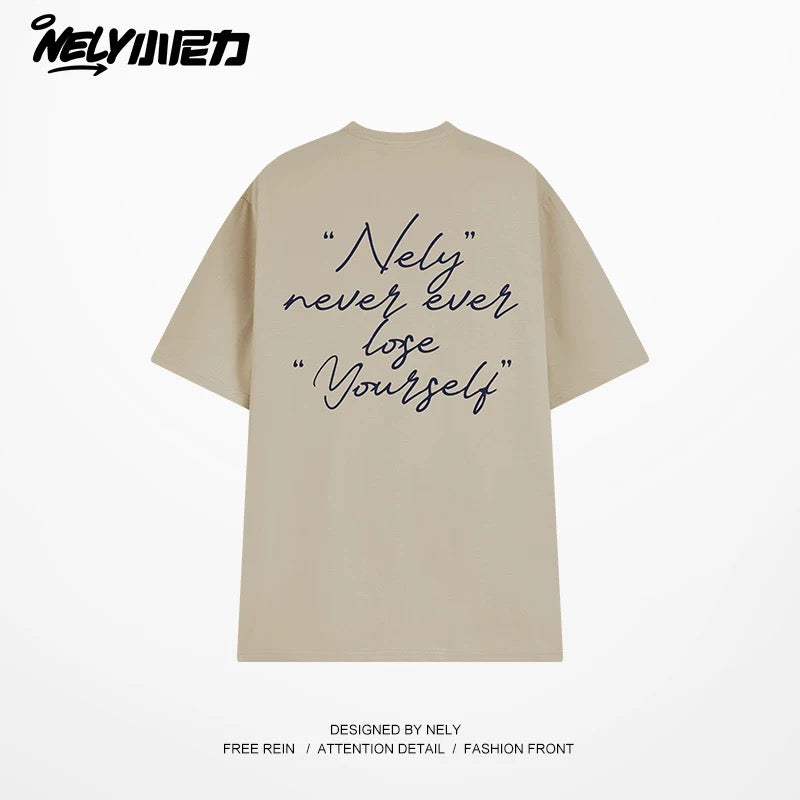 NELY Xiao Nili 2025 summer new graffiti hand-painted letters American short-sleeved T-shirt men and women loose half-sleeved tee
