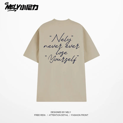 NELY Xiao Nili 2025 summer new graffiti hand-painted letters American short-sleeved T-shirt men and women loose half-sleeved tee