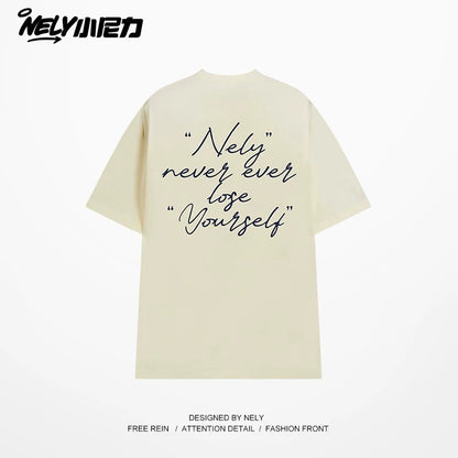 NELY Xiao Nili 2025 summer new graffiti hand-painted letters American short-sleeved T-shirt men and women loose half-sleeved tee