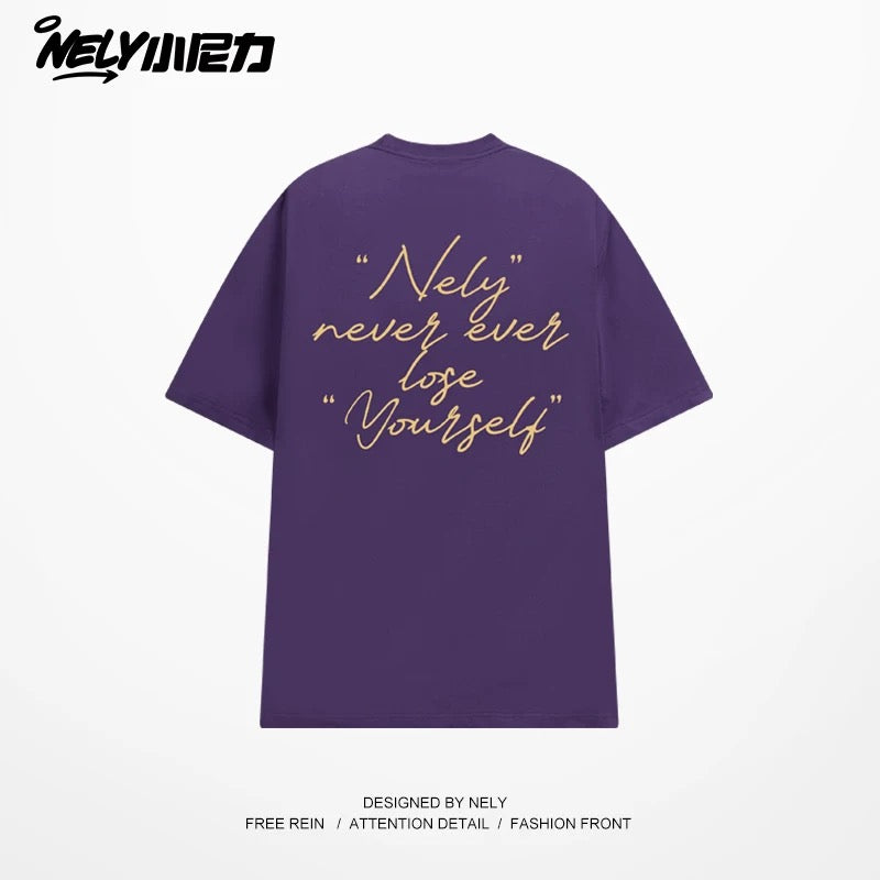 NELY Xiao Nili 2025 summer new graffiti hand-painted letters American short-sleeved T-shirt men and women loose half-sleeved tee