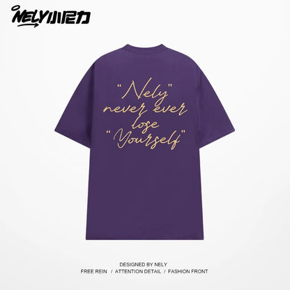 NELY Xiao Nili 2025 summer new graffiti hand-painted letters American short-sleeved T-shirt men and women loose half-sleeved tee
