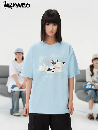 NELY Little Nelly 2025 summer new spotted dog print short-sleeved T-shirt for men and women heavyweight T-shirt loose half-sleeve