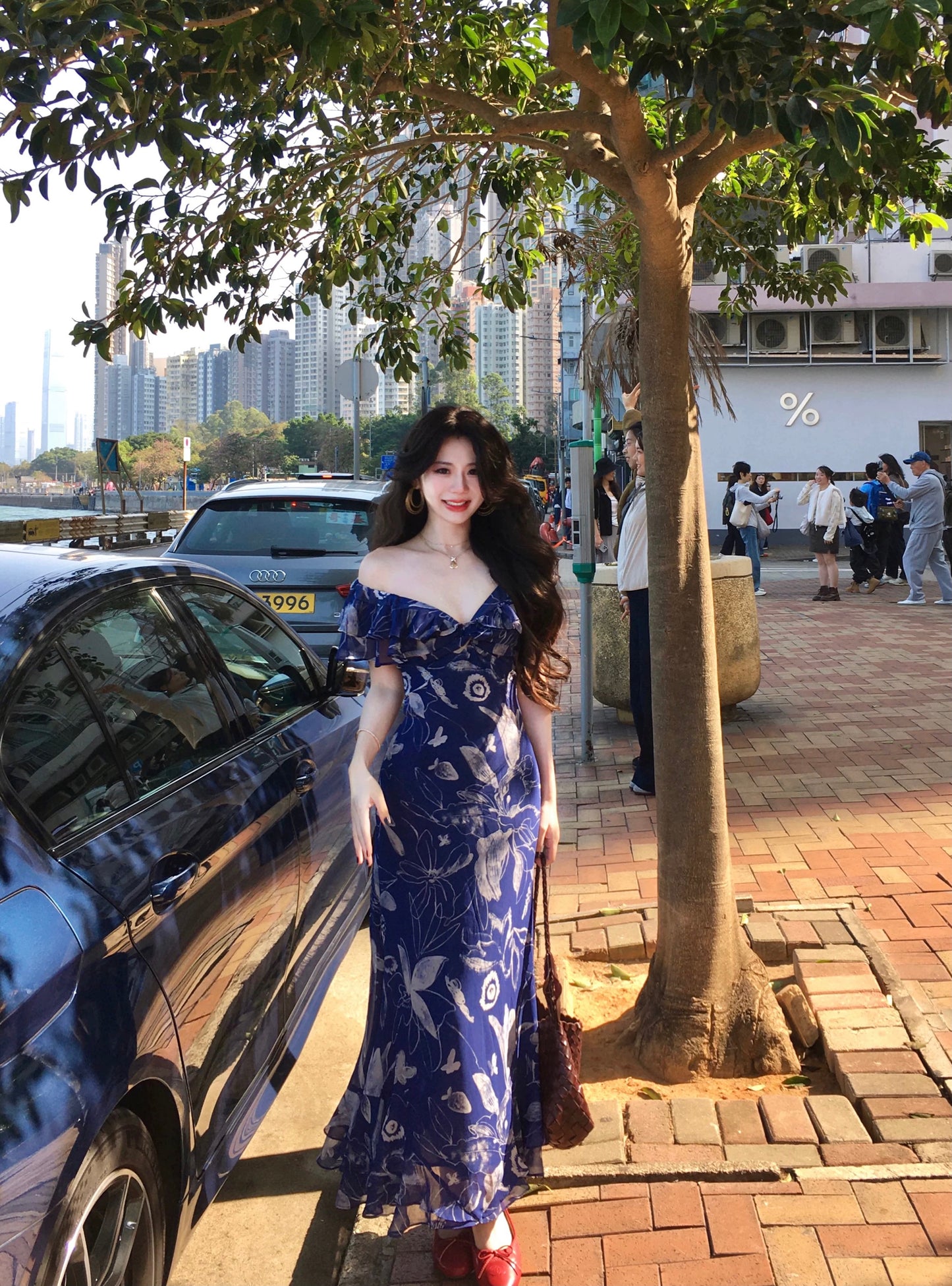 Flower Yuan [January 28th, 6 PM] Retro Oil Painting Style Art Print Ruffled V-Neck Slim Waist Dress