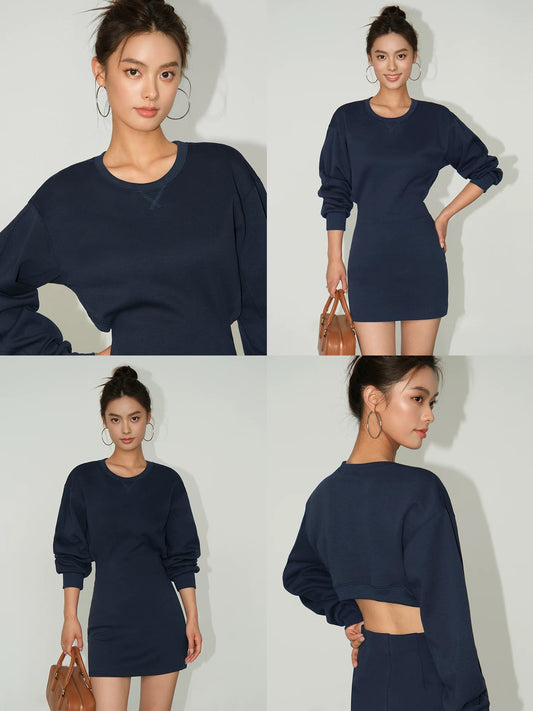 NEVA HU Gray Waist Sweatshirt Dress Women's Design Autumn Hollow Hip Covering Small A-Line Skirt