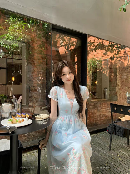 Iris Lumina "Anohana" Tencel Embroidered Dress – Elegant French-Style Summer Maxi Vacation Dress
