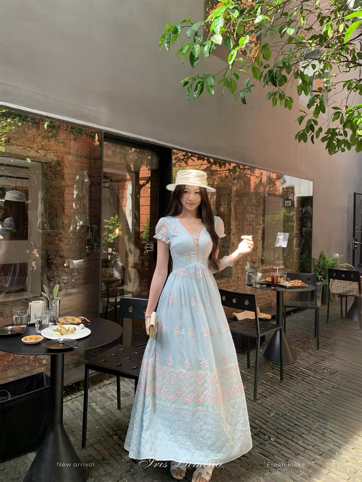 Iris Lumina "Anohana" Tencel Embroidered Dress – Elegant French-Style Summer Maxi Vacation Dress