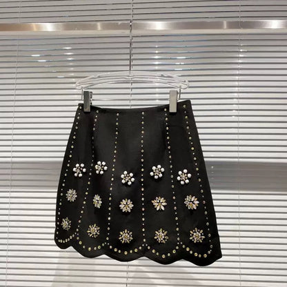 Popular online style, 2025 Autumn New Arrival Handmade 3D Rhinestone Flower Beaded Gradient A-line Skirt, Bodycon Skirt