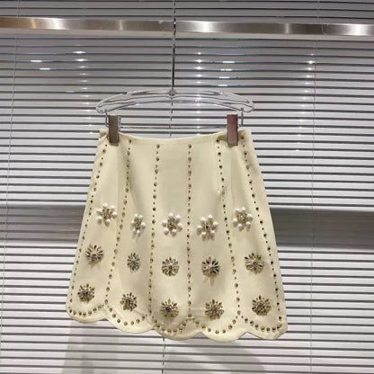 Popular online style, 2025 Autumn New Arrival Handmade 3D Rhinestone Flower Beaded Gradient A-line Skirt, Bodycon Skirt