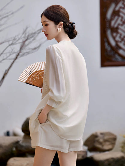 XWI/Xinwei New Chinese Style National Style Suit Women's Summer Loose Slim Fake Two-piece Vest Top Shorts Two-piece Set