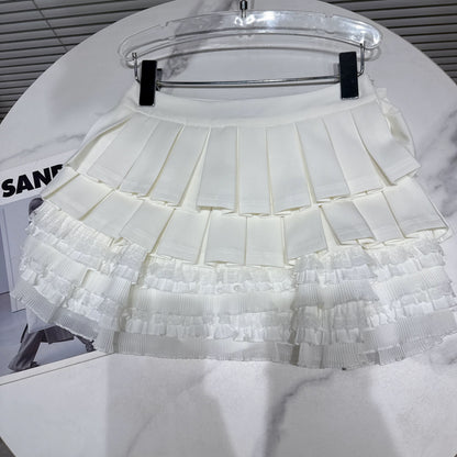 Popular online style, 2025 autumn new sweet and innocent style pleated lace-lined tiered skirt, cake skirt, midi skirt