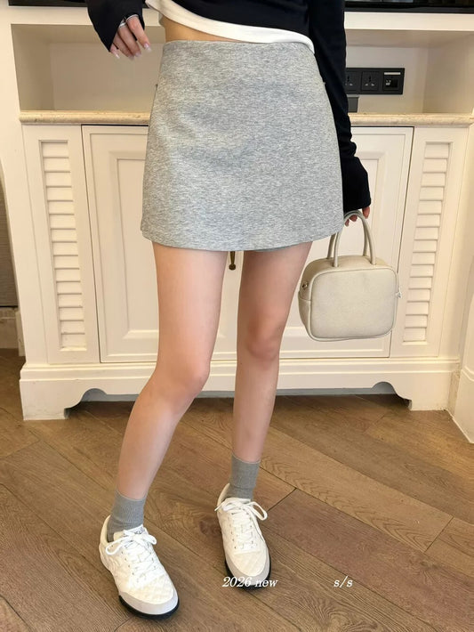 KAPOK Thirteen Lines 2026 Spring/Summer New American Style Gray Sports Skirt Women's Side Zipper Bodycon Mini Skirt