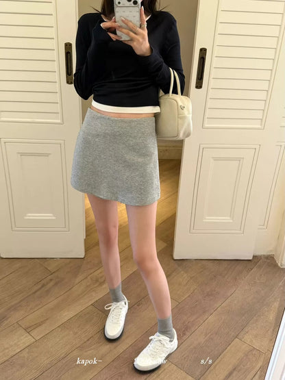 KAPOK Thirteen Lines 2026 Spring/Summer New American Style Gray Sports Skirt Women's Side Zipper Bodycon Mini Skirt