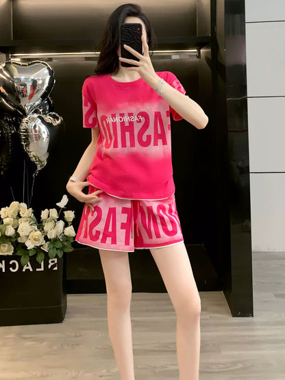 Western style fashion short-sleeved sportswear suit women's summer 2025 Korean style casual shorts two-piece suit loose running slim