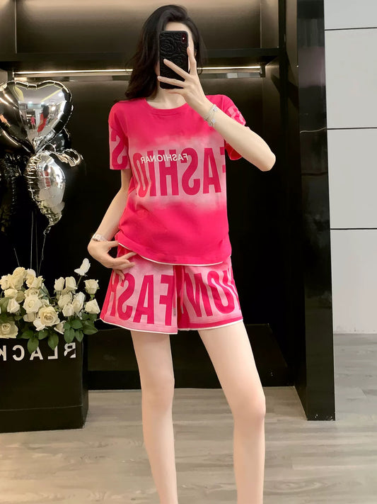 Western style fashion short-sleeved sportswear suit women's summer 2025 Korean style casual shorts two-piece suit loose running slim