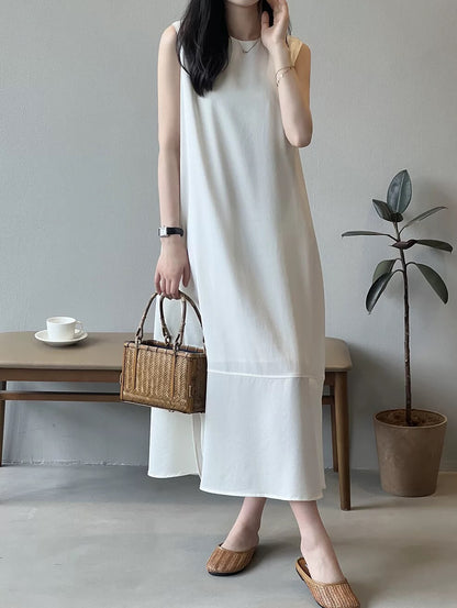 Sleeveless dress for women summer 2024 new design niche drape vest dress temperament French slit long skirt