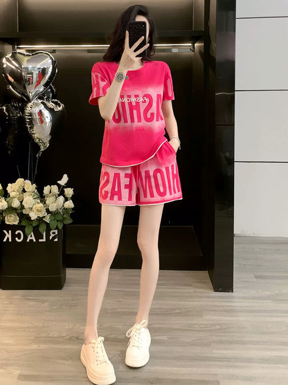 Western style fashion short-sleeved sportswear suit women's summer 2025 Korean style casual shorts two-piece suit loose running slim