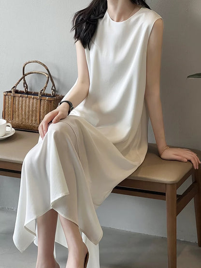 Sleeveless dress for women summer 2024 new design niche drape vest dress temperament French slit long skirt