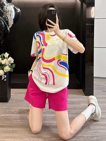 Age-reducing fashionable short-sleeved suit for women in summer 2025 casual sports shorts two-piece suit loose trendy running slim