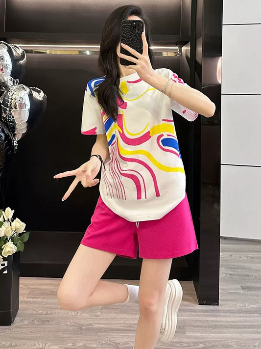 Age-reducing fashionable short-sleeved suit for women in summer 2025 casual sports shorts two-piece suit loose trendy running slim