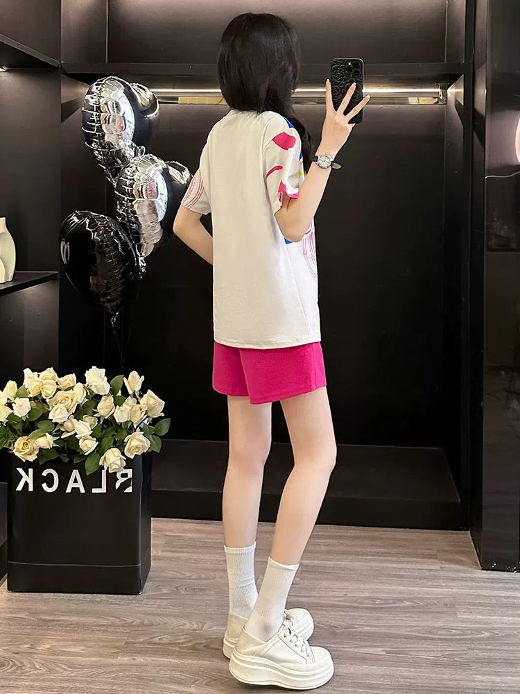Age-reducing fashionable short-sleeved suit for women in summer 2025 casual sports shorts two-piece suit loose trendy running slim