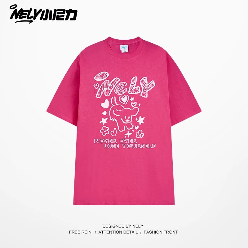 American letter dog print cotton short-sleeved T-shirt for men and women, design niche cotton youth heavyweight half-sleeve