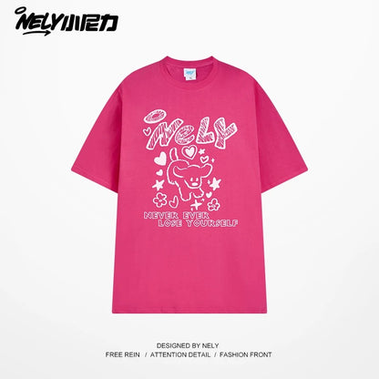 American letter dog print cotton short-sleeved T-shirt for men and women, design niche cotton youth heavyweight half-sleeve