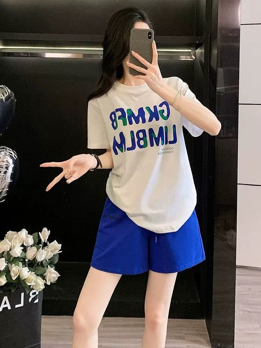 Fashion brand fashionable suits for women in summer 2025 loose short-sleeved shorts two-piece suits for leisure sports style fitness and slimming