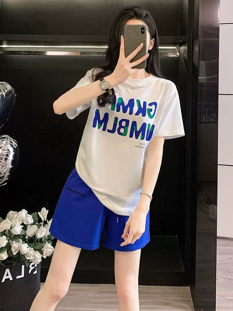 Fashion brand fashionable suits for women in summer 2025 loose short-sleeved shorts two-piece suits for leisure sports style fitness and slimming