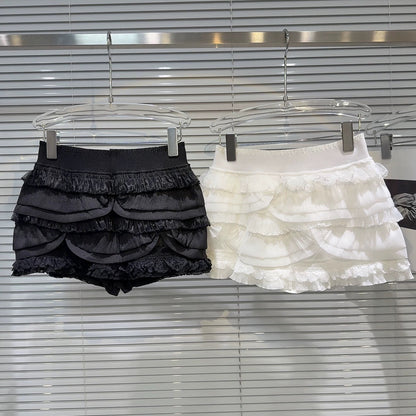 Popular online style, 2025 autumn new sweet and elegant pleated lace trim design tulip skirt cake skirt midi skirt
