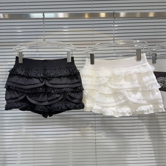 Popular online style, 2025 autumn new sweet and elegant pleated lace trim design tulip skirt cake skirt midi skirt