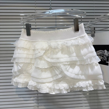 Popular online style, 2025 autumn new sweet and elegant pleated lace trim design tulip skirt cake skirt midi skirt