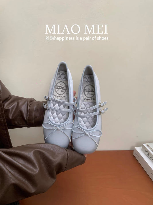 Miu Miu Mary Jane shoes - super cute! French style, bow-adorned, flat, low-cut ballet-inspired shoes for women, perfect for pairing with skirts.