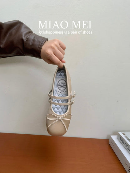 Miu Miu Mary Jane shoes - super cute! French style, bow-adorned, flat, low-cut ballet-inspired shoes for women, perfect for pairing with skirts.