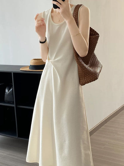 Sleeveless tank top dress for women summer seaside vacation French T-shirt suspender dress casual small person bottoming long skirt