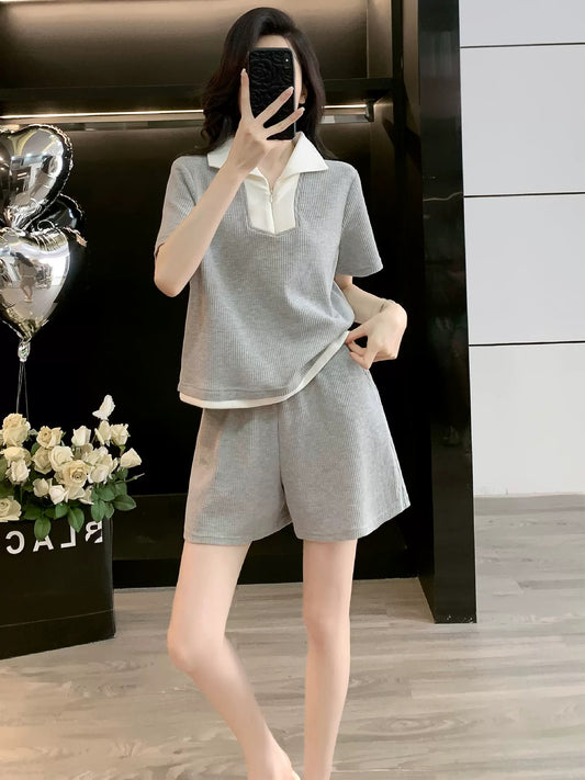 Simple and fashionable Western-style lapel short-sleeved suit for women summer 2025 casual sports shorts two-piece suit loose and trendy