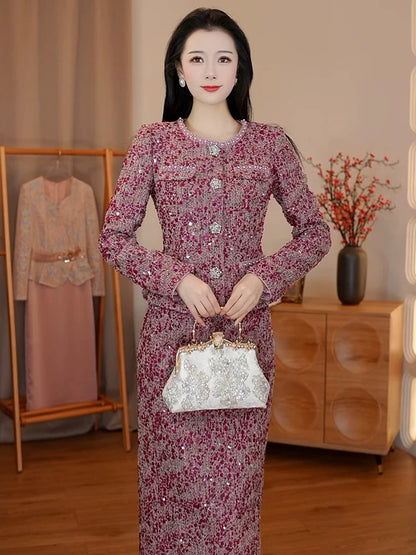 [Autumn New] Su Yayu [Red Plum Season] Small fragrant style suit makes you look younger and happy mom's high-end wedding banquet dress