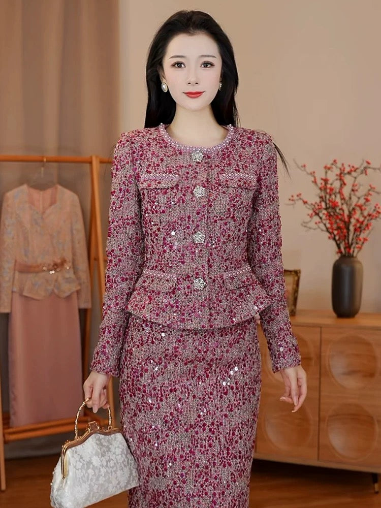 [Autumn New] Su Yayu [Red Plum Season] Small fragrant style suit makes you look younger and happy mom's high-end wedding banquet dress