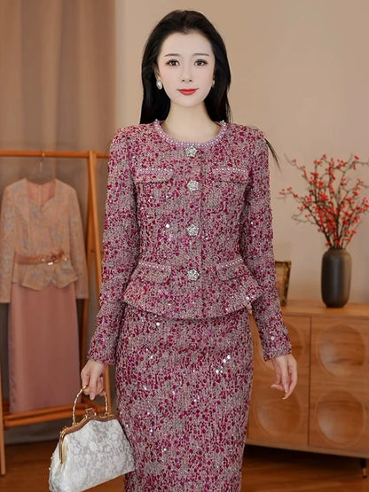 [Autumn New] Su Yayu [Red Plum Season] Small fragrant style suit makes you look younger and happy mom's high-end wedding banquet dress