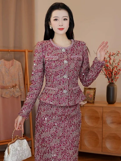 [Autumn New] Su Yayu [Red Plum Season] Small fragrant style suit makes you look younger and happy mom's high-end wedding banquet dress