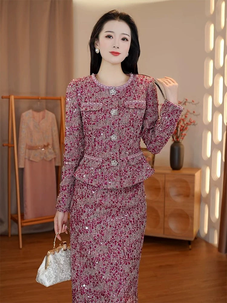 [Autumn New] Su Yayu [Red Plum Season] Small fragrant style suit makes you look younger and happy mom's high-end wedding banquet dress