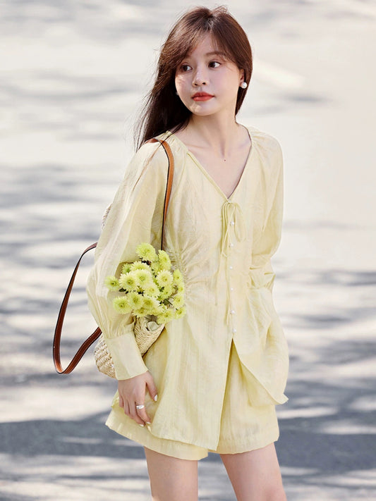 Mohan Yimei holiday lazy atmosphere loose shirt shorts suit 2024 summer new design two-piece set