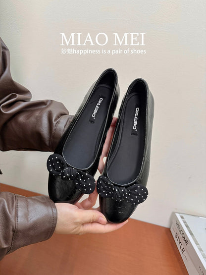 Korean style flat evening breeze gentle knot shallow mouth single shoes women's 2026 spring ballet grandma shoes