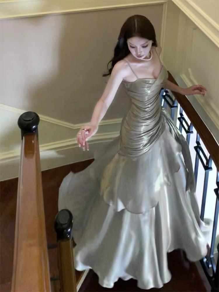 Good Job [Silver Wrapped] Mermaid Ji light luxury niche adult ceremony dress high-end suspender dress