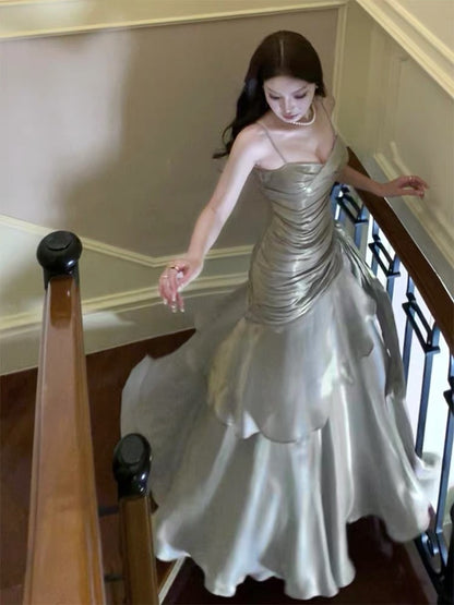 Good Job [Silver Wrapped] Mermaid Ji light luxury niche adult ceremony dress high-end suspender dress