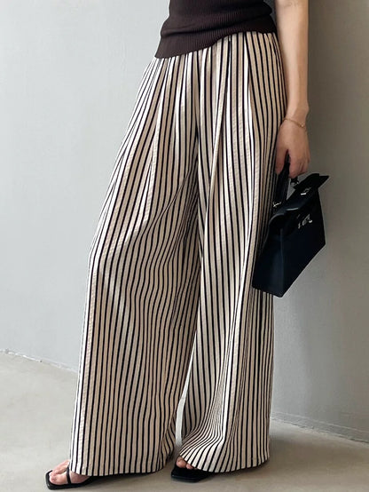 Vertical Striped High Waisted Wide Leg Pants Women's Summer Retro Loose Casual Pants Lazy Style Thin Straight Floor-Mopping Long Pants