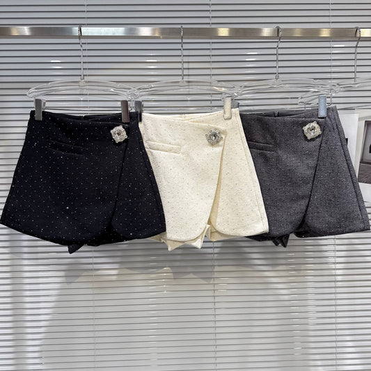 Popular online style, 2025 Autumn New French Elegant Rhinestone Hot Rhinestone A-line Skirt/Pants Skirt