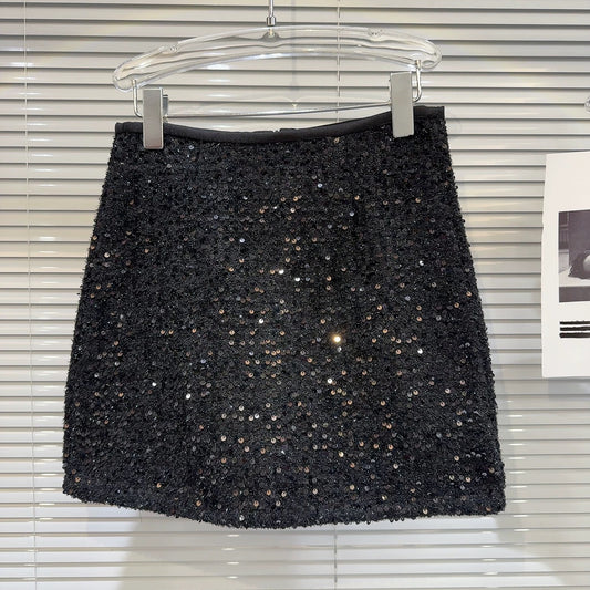 Popular online style, 2025 autumn new arrival, Chanel-inspired sequined tweed fabric, elegant and sophisticated short skirt/bodycon skirt for women.