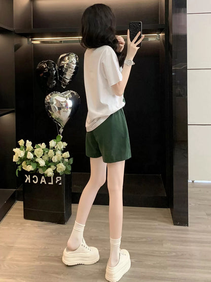 Fashionable and stylish printed short-sleeved suit for women in summer 2025, casual sports loose shorts, two-piece suit, trendy and slim running