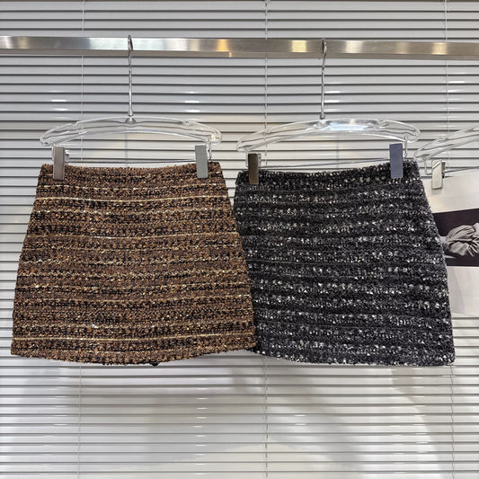 Popular online style 2025 Autumn New Retro Chanel-style Tweed Sequined Versatile Wool Pencil Skirt for Women